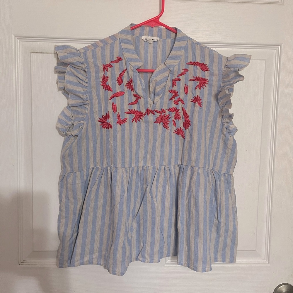 Kindred | Striped Peplum Top with Frilly Sleeves - Sz XL